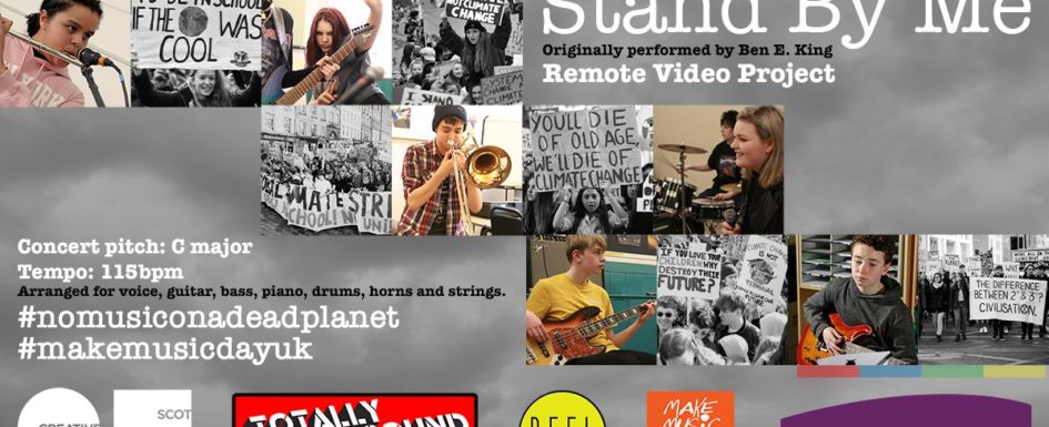 Collage of young people playing music and climate activism